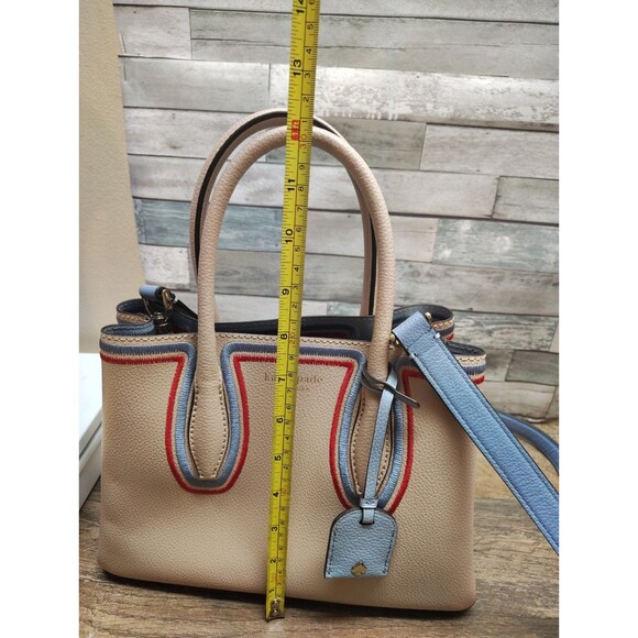 Kate Spade Beige Leather Small Eva Embroidered Tote Purse Whimsical Chic Preppy - Picture 12 of 15